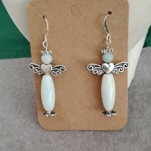 Hand Crafted Amazonite And Silver Angel Earrings